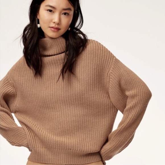 Aritzia Sweaters - Aritzia Wilfred Montpellier 100% Merino Wool Knit Oversized Sweater Camel Tan